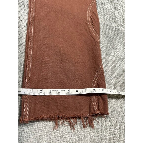 Zara Jeans Womens 4 28x33 Brown Wide Leg High Rise Raw Hem Boho - Picture 7 of 9